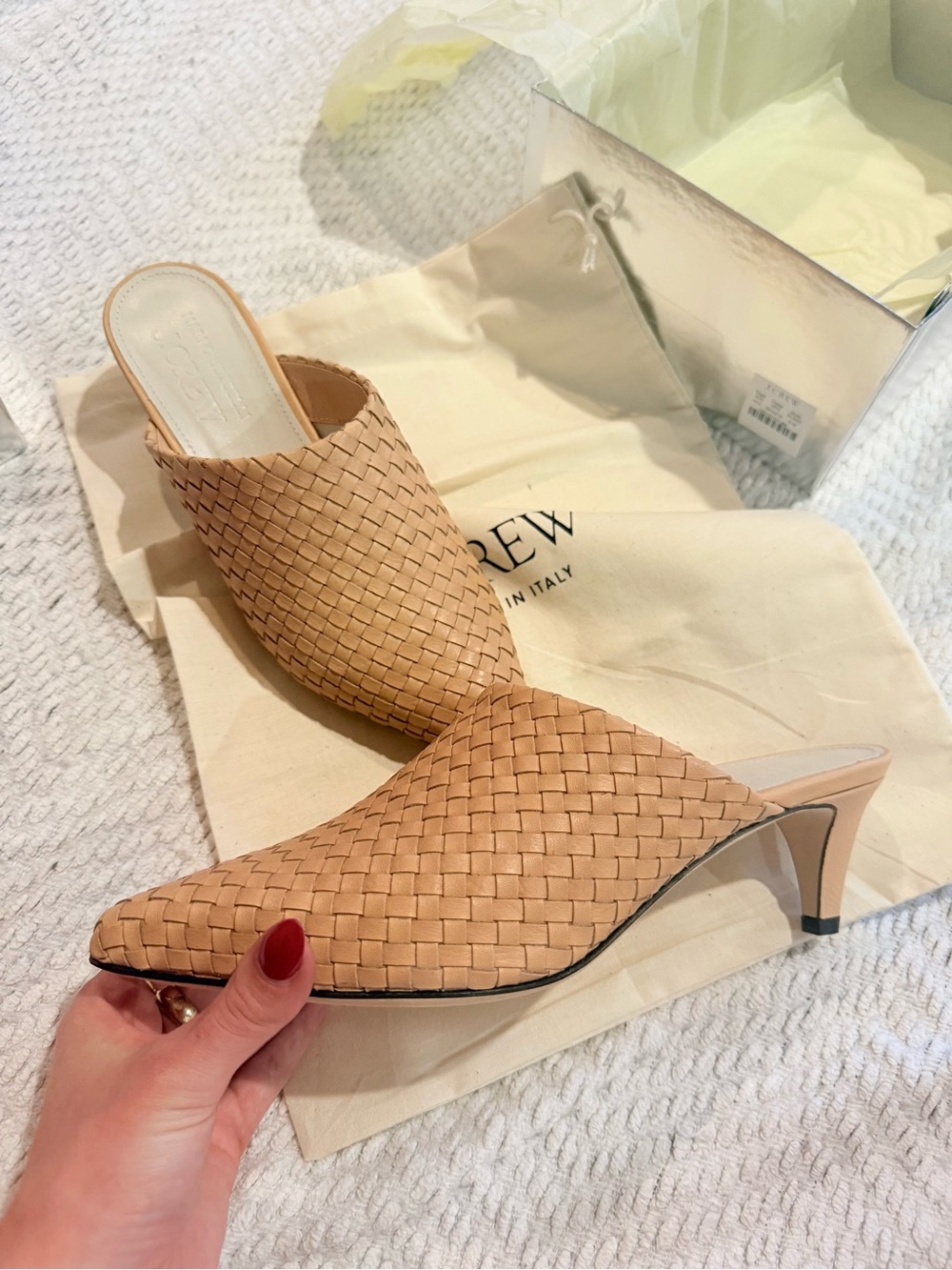 Mari Giudicelli x J.Crew woven leather mules in Adobe Clay brand new in box